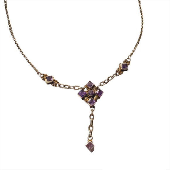 Authentic Amethyst gemstone and Sterling Silver Dainty Drop Pendent Necklace 14” - Picture 3 of 6